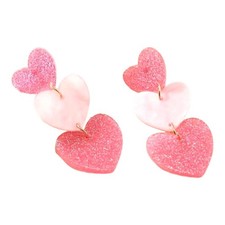 NEW Valentine's Day Heart Design Glitter Dangle Resin Earrings in Pink