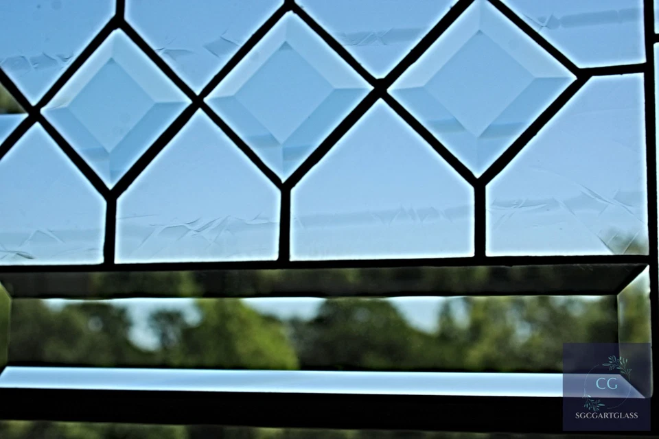 Contemporary Clear beveled stained glass window hanging panel   37.75 x 23 1/4 - Image 4 of 4