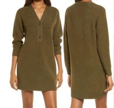 Madewell Women's Henley Merino Blend Olive Green Sweater Dress Medium