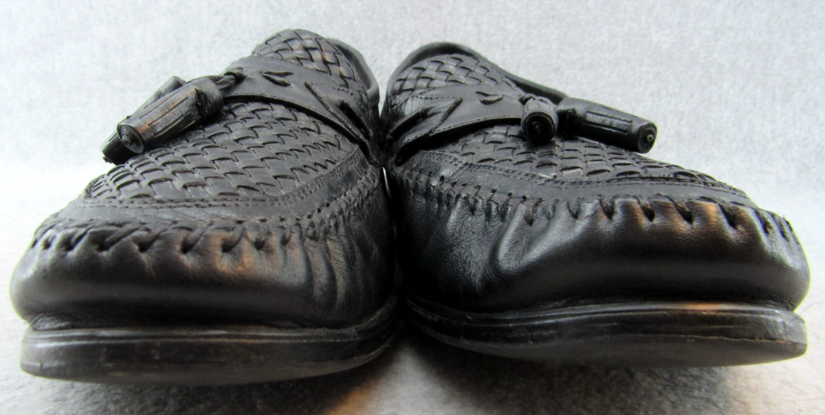 VTG Men’s Domani Black Leather Basket Weave Tassel Loafers Size US 9.5 Domani Black Men main image 2