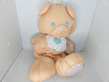 Vintage Fisher Price 1370 Puffalump Teddy Bear Peach Orange Plush Heart Bib 1989
