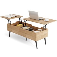 COSTWAY Lift Top Coffee Table Modern Center Table w/Storage Compartments-Natural