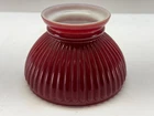 Vintage Cased Red & White Milk Glass Ribbed Student Lamp Shade  4" H x 6" W