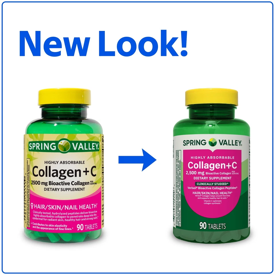 Spring Valley Highly Absorbable Collagen + C Tablets for Hair/Skin/Nail Health, - Image 2 of 4