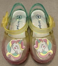 Cat Jack Toddler Girls Unicorn Sandals Size 6 Jelly Easy On Slip On Shoes VGUC