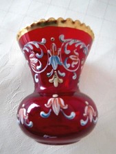 Bohemian Hand Enamelled & Gilded Glass Vase : 6cm tall