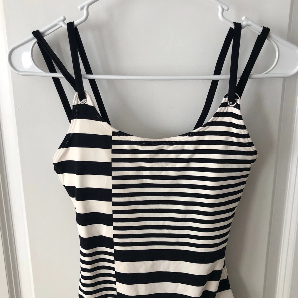 Michael Kors Women's One Piece Swimsuit White Black Striped MM9M419 sz 4 $124 - Image 2 of 4