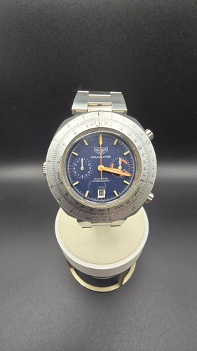 Heuer Calculator 110.633 Men's 45mm Automatic Watch 1970s Steel, Blue Dial