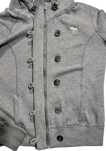 Abercrombie & Fitch Hoodie Women’s Large Gray Button & Full Zip Up Y2K 20in Wide - Picture 4 of 7