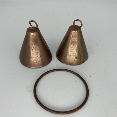 2 Vintage 2'' Rustic, Farmhoue, Cottagecore Brass Bells - one missing rattle
