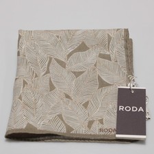 Roda NWT 100 Linen Pocket Square In Beige White Botanical Print