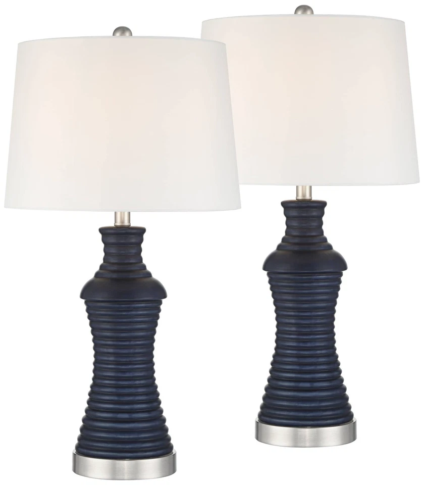 Maxwell 27 1/5" High Blue Rippled Ceramic USB Table Lamp Set of 2 - Image 2 of 4