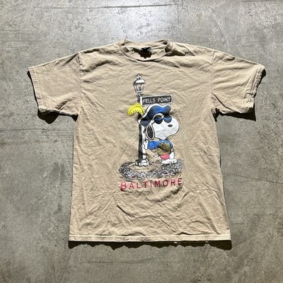 Vintage 90s Made In USA Snoopy Fells Point Baltimore Shirt Men s Size M / L Tan