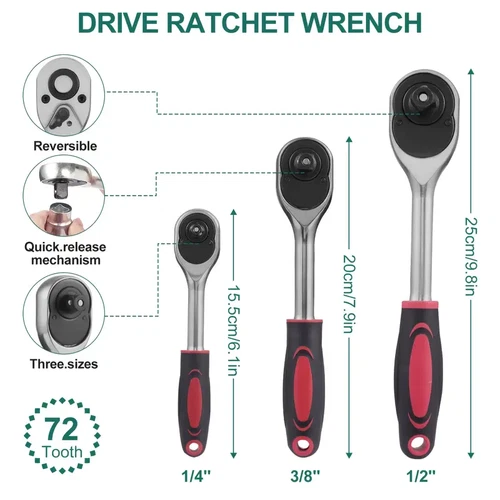216 PCS Socket Set 1/4 3/8 1/2" Spanner Drive Ratchet Wrench Mechanic Tool Kit - Picture 6 of 9