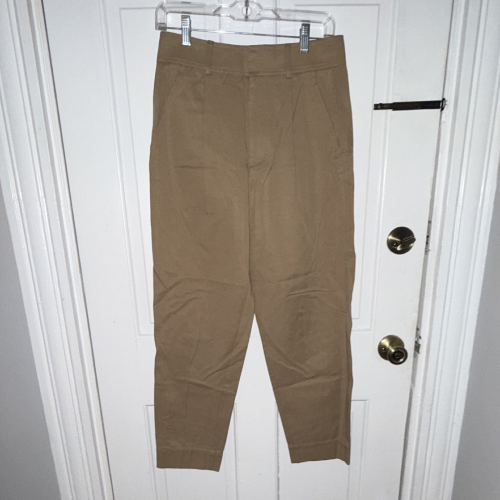 Everlane Women's Beige Pleated Cotton Twill Dress Pants Tapered Button Pockets