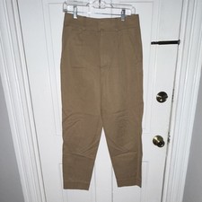Everlane Women's Beige Pleated Cotton Twill Dress Pants Tapered Button Pockets