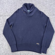 Polo Ralph Lauren Sweater Mens Medium Navy Shawl Collar Cotton Knit Pullover