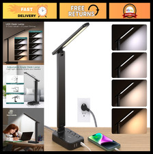 LED Desk Lamp with Power Strip, 3 Outlets  4 USB Ports, Touch Control, 5 Bright