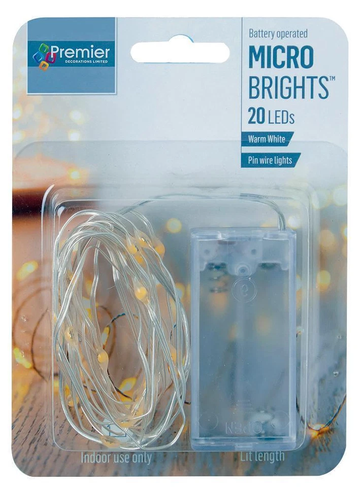 20 Interior LED Clavija Navidad Alambre Luces, Blanco Cálido - PREMIER - Imagen 1 de 1