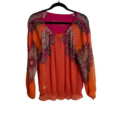 Desigual Orange Pink Abstract Print Open Sleeve Blouse