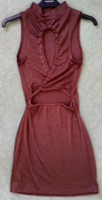 Bodycon Mini Dress High Neck Open Front Chocolate Brown Size10 PrettyLittleThing