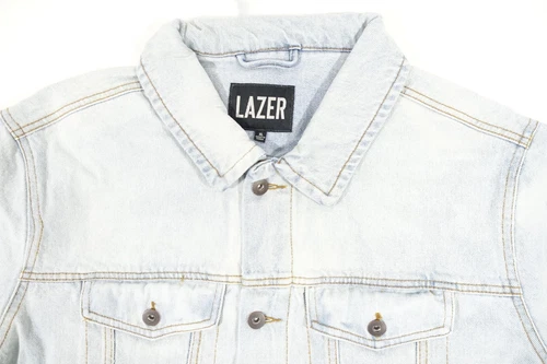 LAZER FADED BLEACHED BLUE XL TRUCKER DENIM JEAN JEANS JACKET MENS NWT NEW image 2