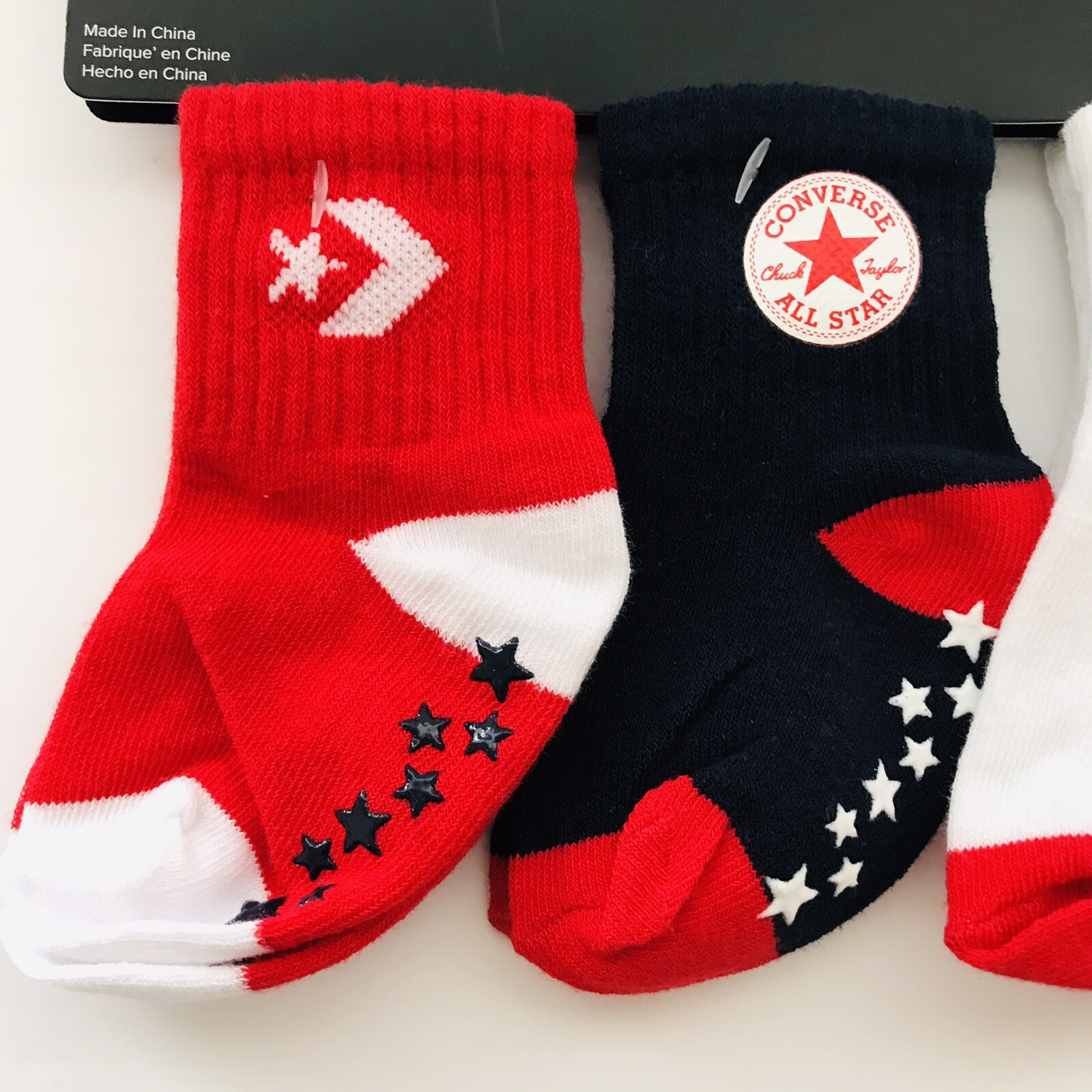 PONY Set Calze Converse Bambino Rosso Bianco Blu Colore Blocco Tacco Cotone Grippy 12 24 MO