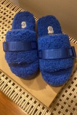 UGG FLUFFITA BLUE COLOR PLATFORM SLIDES SHEEPSKIN SLIPPERS SIZE 6 US WOMENS