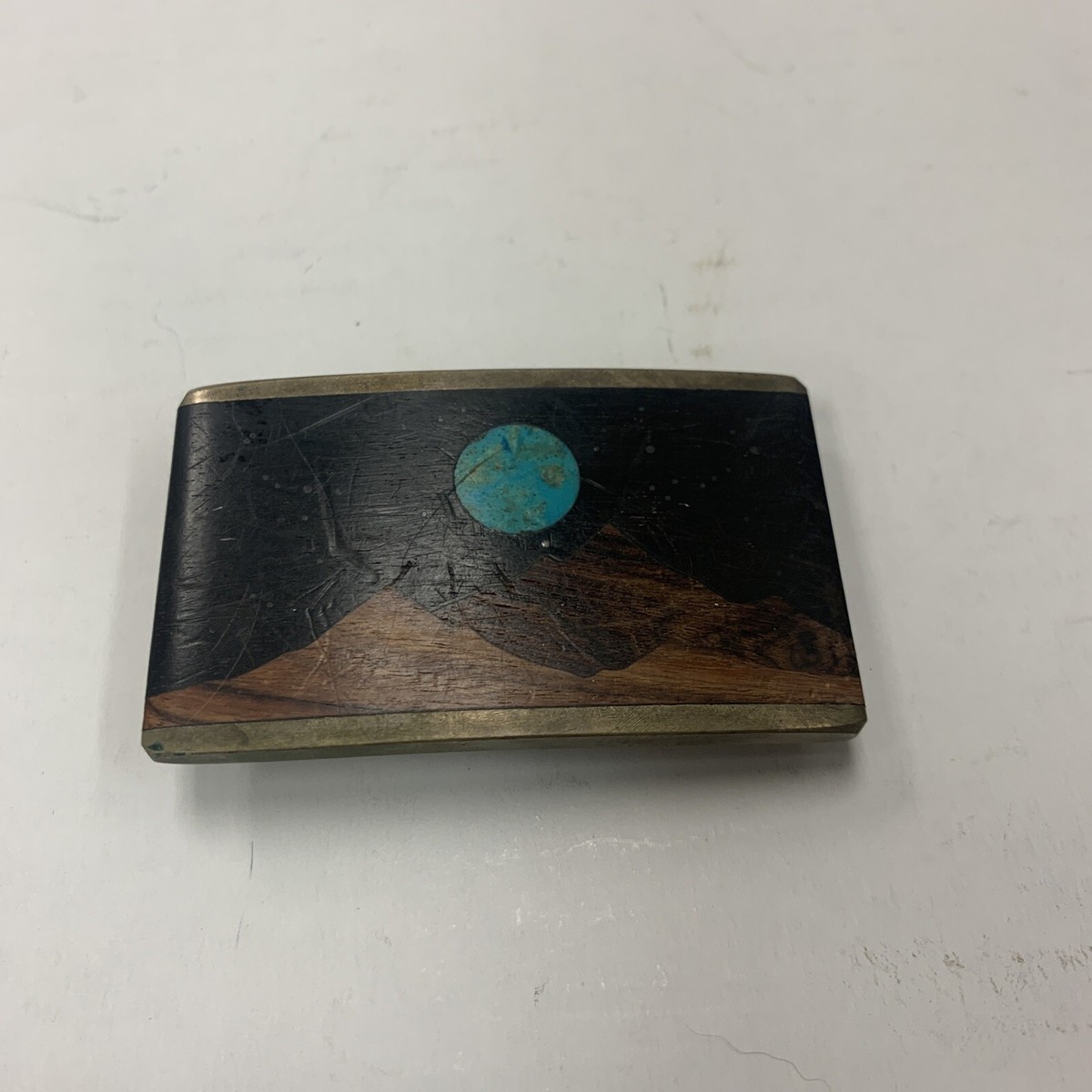 Vintage 1980s Sky West Brass Belt Buckle Inlay Wood Turquoise New Mexico Western Vintage Turquoise Belt Buckles - Etsy main image 4