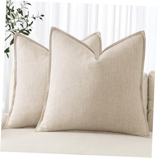Linen Pillow Covers 24x24 Inch Decorative 24x24 Inch (Pack of 2) Natural Beige-image