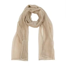 RANDI & WILL 12-Princess Latte Wool Silk Pearl Trimmed Shaw Scarf Wrap Womens OS