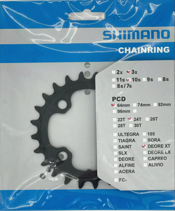 SHIMANO DEORE XT CHAINWHEEL FC-M770-10 24T 64mm 3x 10S Y1LW24000 - BRAND NEW