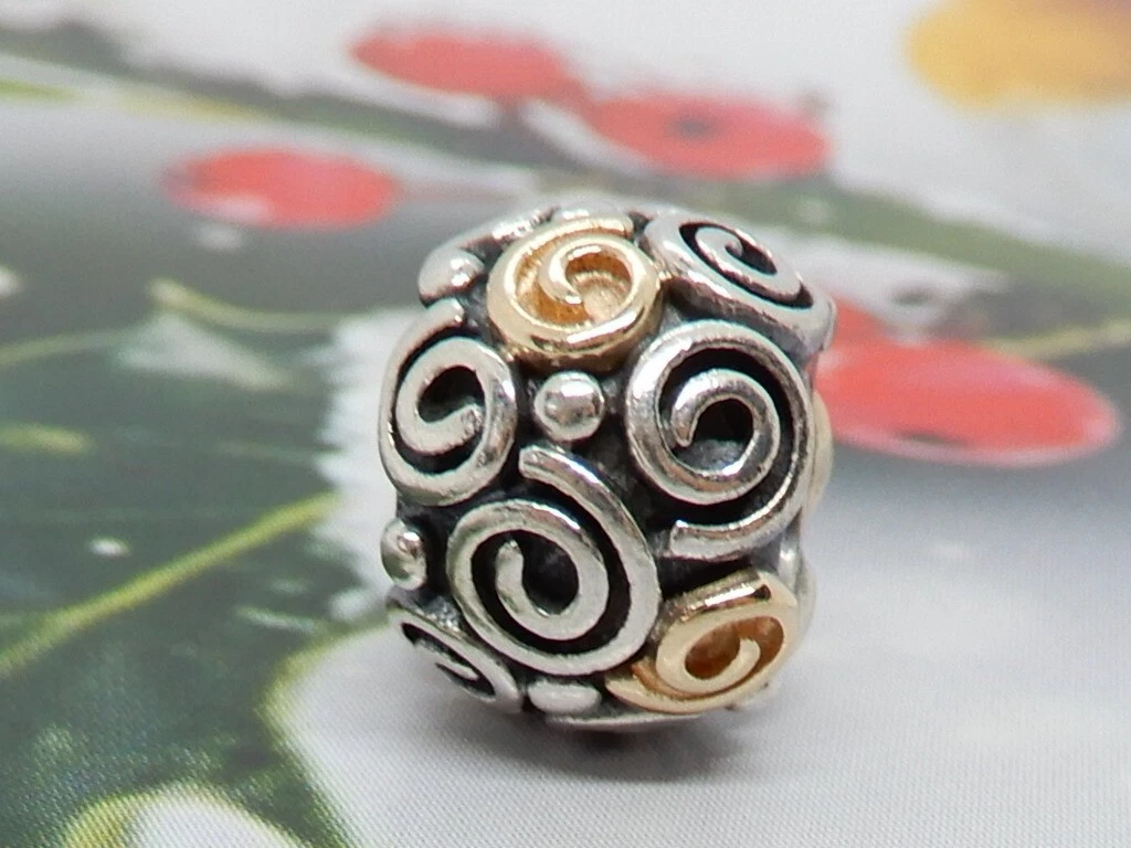 Retired Pandora Sterling Silver with 14K Gold Rose Bud Bead 790414
