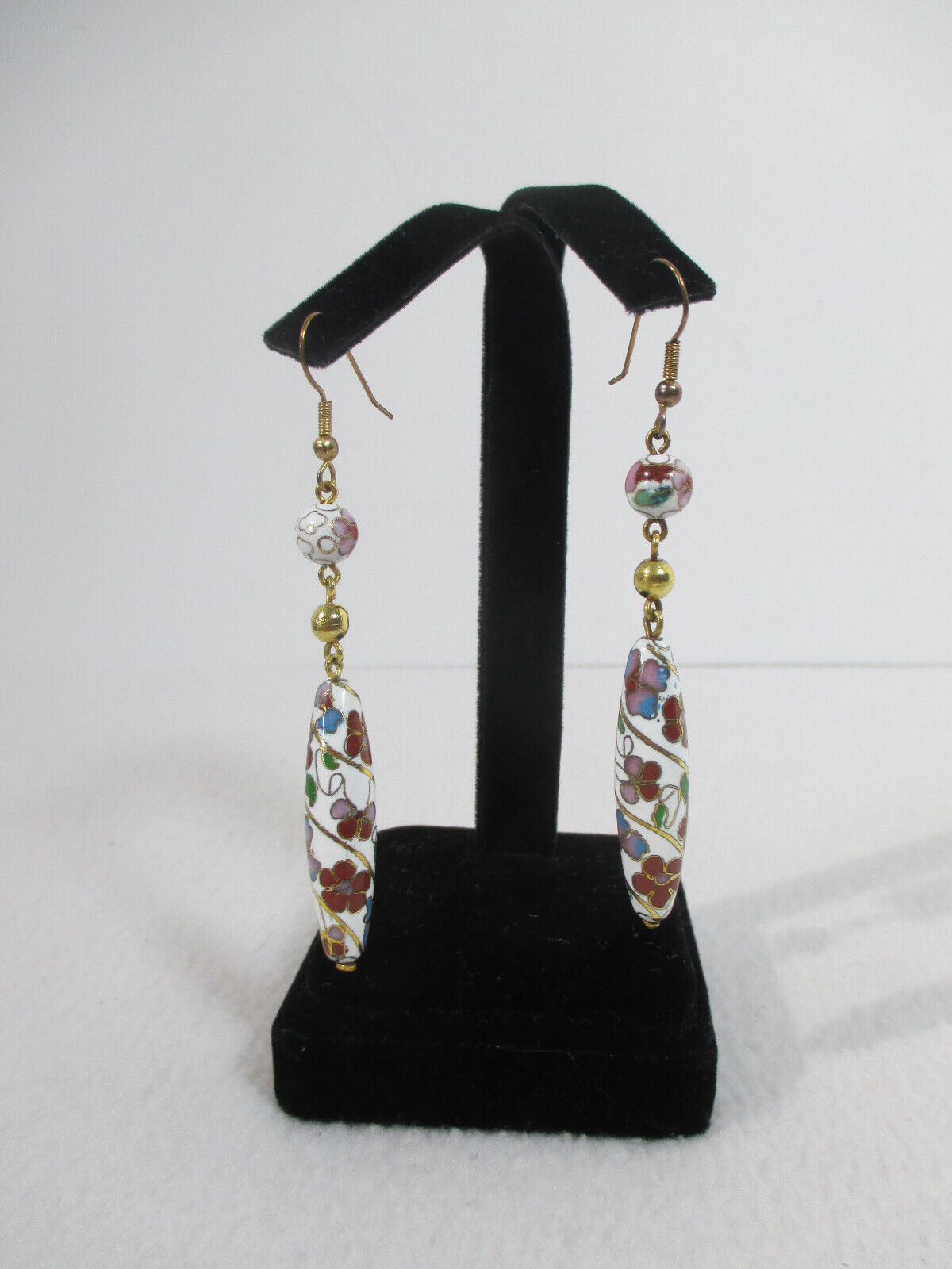 Enamel Earrings Beads Teardrop Vintage 1970s Dang… - image 4