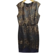 TAHARI Sheath DressSize 10 Sleeveless Watercolor Midi Brown Black Print