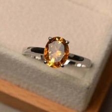 5.25 Ct Oval Cut Yellow Citrine Solitaire Engagement 925 Sterling silver Ring