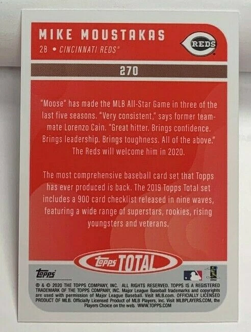 Mike Moustakas 2020 Topps Total #470 ERROR #270 - RED Parallel #'d 2/10 - REDS - Image 2 of 2