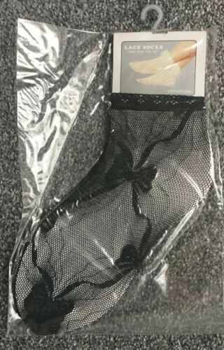 Lace Ankle Socks Black Bow Detail Fishnet One Size S10 - Picture 5 of 5