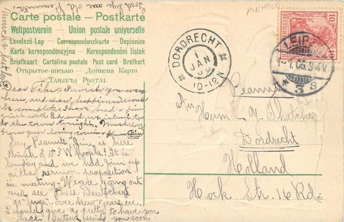 Postal Alemana Feliz Año Nuevo Año Nuevo Caricatura de Policía? Llevar borracho - Imagen 2 de 3