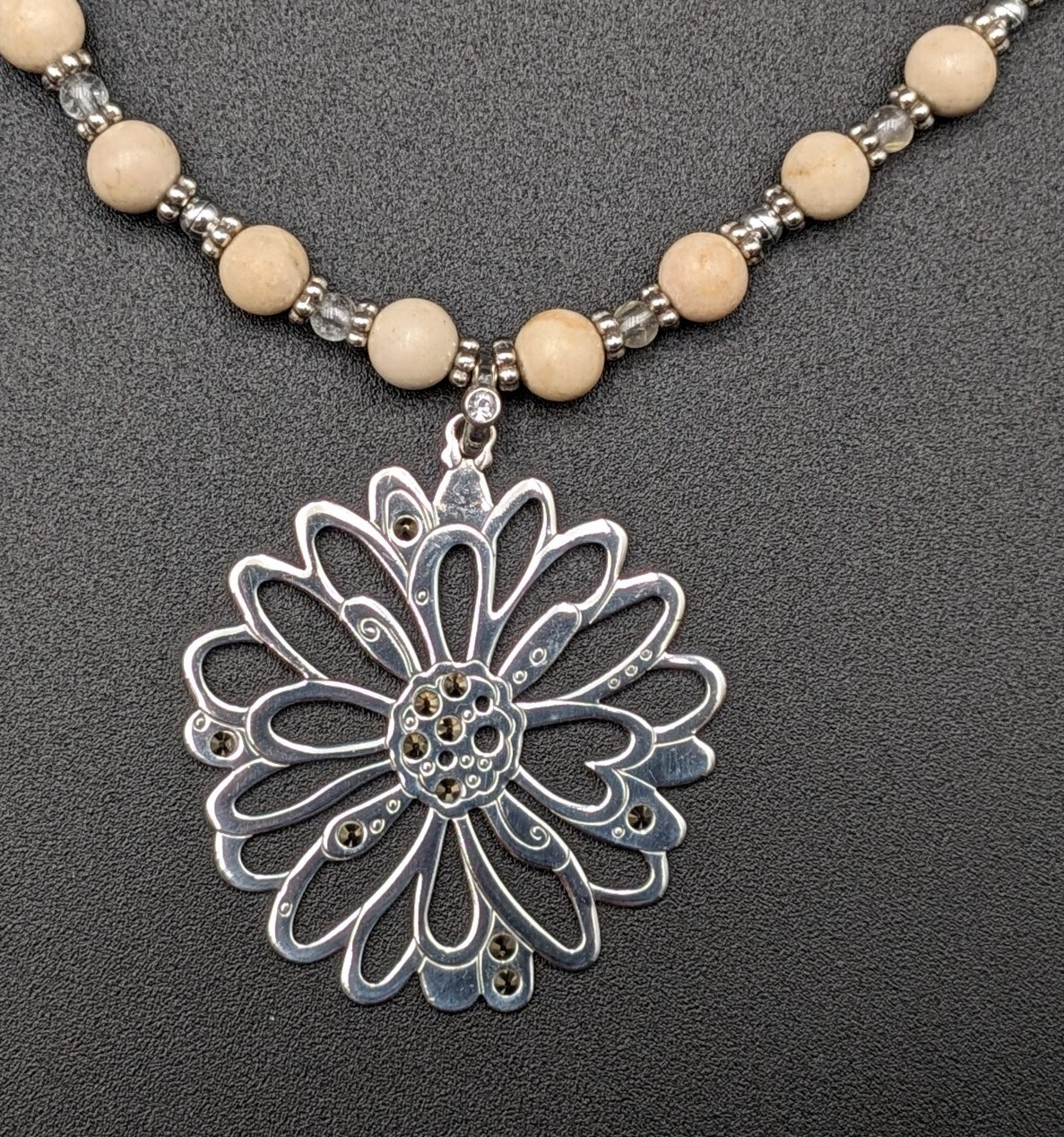 Brighton FLEUR SURE Riverstone Beaded Necklace Flower Cut Out Pendant ...