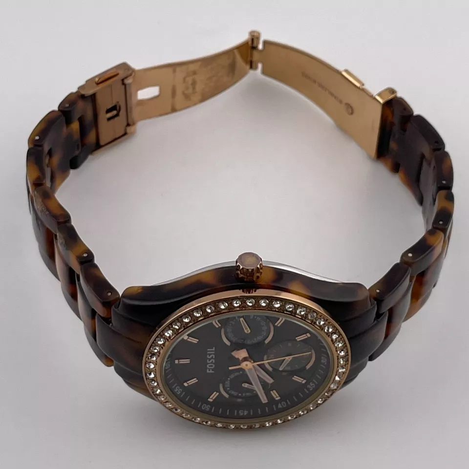 Fossil Stella Watch ES-2923 Womens 37mm Case Day Date 24H Gem Set Quartz - Image 2 of 4