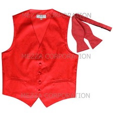 New Men's Paisley Tuxedo Vest waistcoat Self-tie Bowtie prom party formal Red