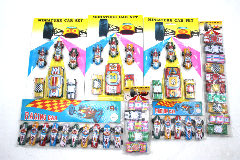 7pc 1950s 1960s Japan Tin Cars Indy Racers Sealed Dime Store Toys Racing 1/87th?