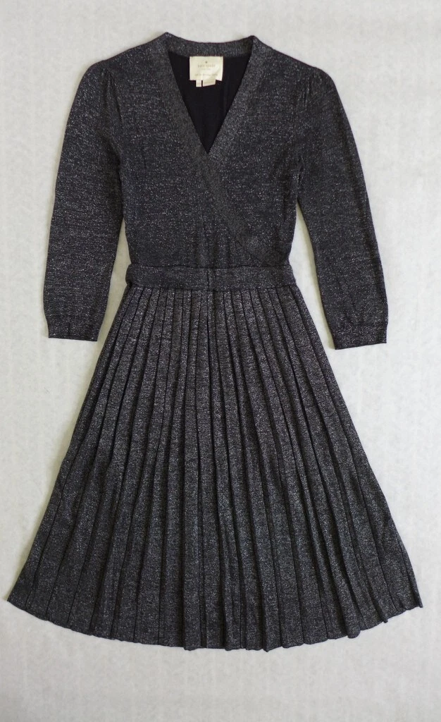 Maglione KATE SPADE Dashing Beauty gonna a pieghe maglia metallica abito taglia XXS