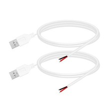 2Pcs 3.28FT 22AWG USB 2.0 Male 2 Pin Bare Wire Pigtail Cable 5V 2A USB Extens...