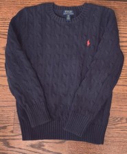 Navy Blue Cable-Knit Cotton Sweater - Boys Polo Ralph Lauren - Size S 8
