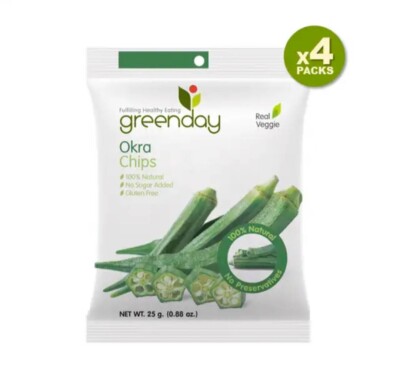 Greenday Freeze dried ฺOkra Chips 18 g. Crispy Thailand Fruits Natural Pack 4
