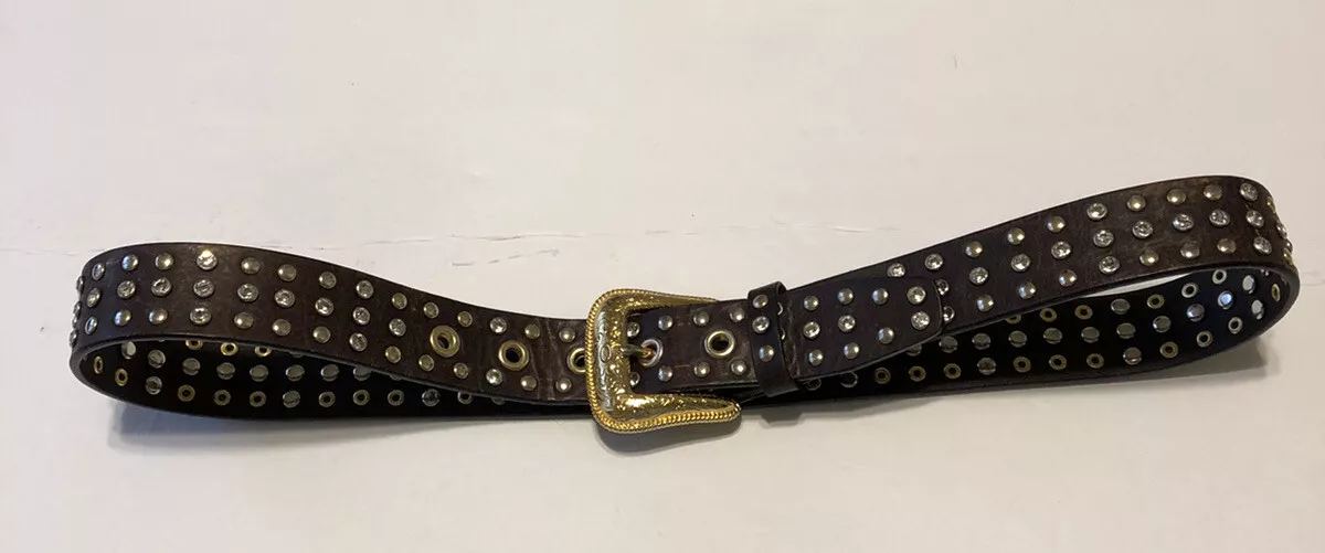 LEATHER BELT RHINESTONES AND STUDS SIZE 36-38 BROWN