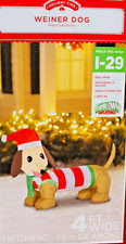 RARE NEW 4 FT LONG CHRISTMAS WEINER DOG WEARING SANTA HAT INFLATABLE BY GEMMY