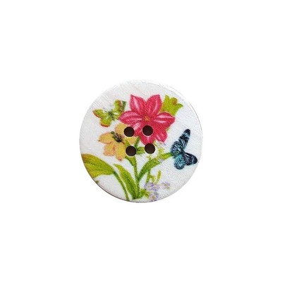 15 Boutons Ronds En Bois – Motif Fleur – 1,5 Cm – Pour Couture Et Scrapbooking – Réf. BO3
